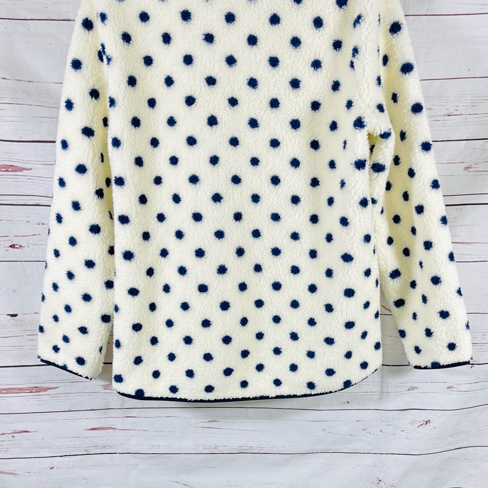T By Talbots Fleece Jacket Womens Size L Plush Full Zip Sherpa Ivory Polka Dots - Picture 6 of 12
